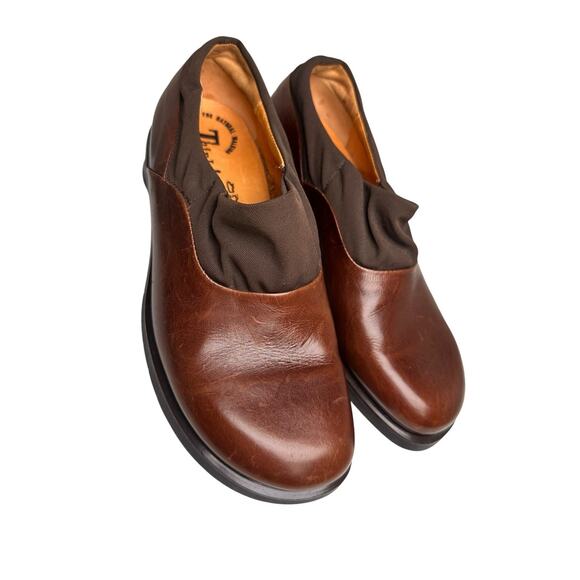 Think! Shoes Womens 6 Sz 36 Brown Leather Slip On Clogs Loafers Comfort Career - Picture 7 of 16